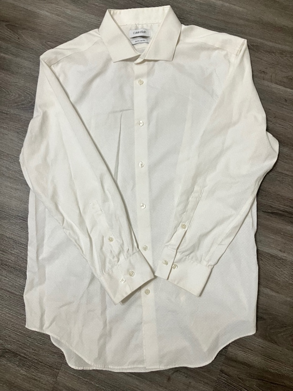 Calvin Klein Dress Shirt Mens 16.5 32/33 Slim Fit White Solid Non Iron Spread